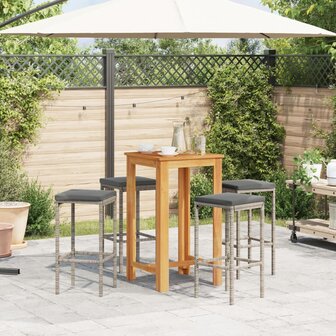 5-delige Tuinbarset massief acaciahout en poly rattan grijs 3