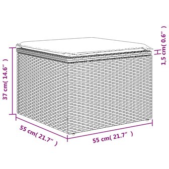 Tuinkruk met kussen 55x55x37 cm poly rattan grijs 7