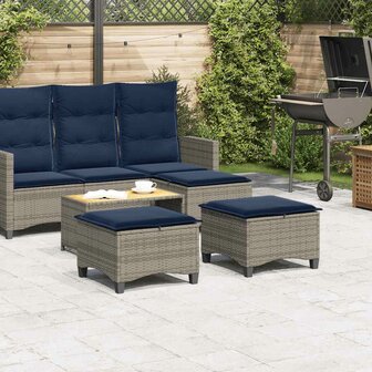 Tuinkrukken met kussens 2 st 55x55x36 cm poly rattan grijs 3
