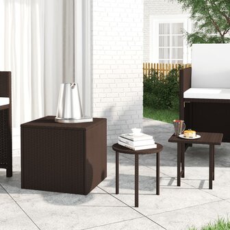 Tuinbijzettafels 3 st poly rattan bruin 1
