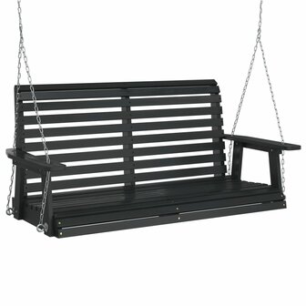 Tuinschommelbank met metalen kettingen massief vurenhout zwart 2