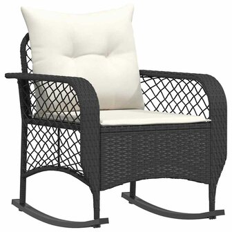 Tuinschommelstoel met kussens poly rattan zwart 2
