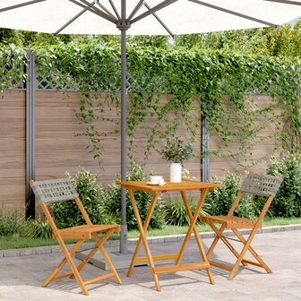 3-delige Bistroset poly rattan en massief hout grijs 1