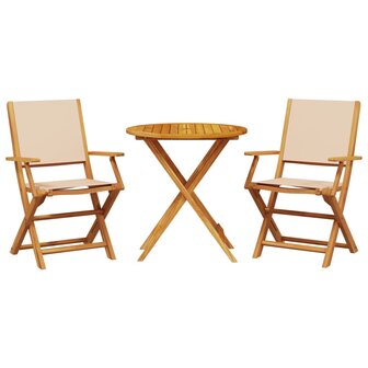 3-delige Bistroset stof en massief hout beige 2