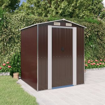 Tuinschuur 192x191x223 cm gegalvaniseerd staal donkerbruin 1