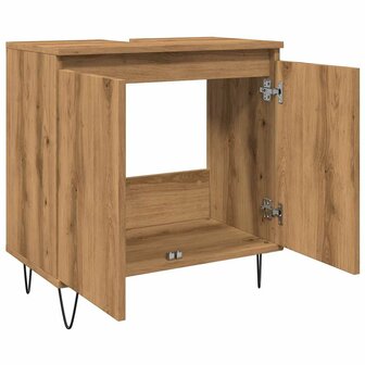 Badkamerkast 58x33x60 cm bewerkt hout artisanaal eikenkleurig 8