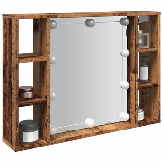 Spiegelkast met LED 76x15x55 cm bewerkt hout oud houtkleurig 1