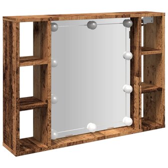 Spiegelkast met LED 76x15x55 cm bewerkt hout oud houtkleurig 2