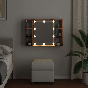 Spiegelkast met LED 76x15x55 cm bewerkt hout oud houtkleurig 4