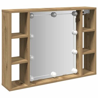 Spiegelkast met LED 76x15x55 cm bewerkt hout artisanaal eiken 2