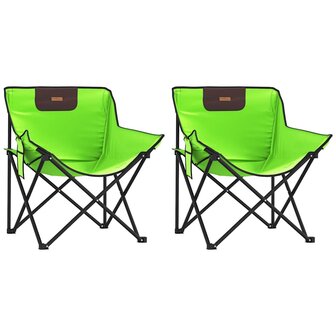 Campingstoelen 2 st met vakje inklapbaar groen 2