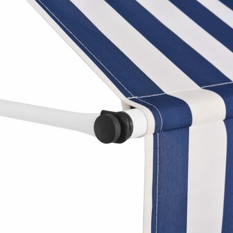 Luifel handmatig uittrekbaar 200 cm blauw en witte strepen 3