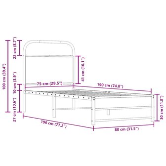 Bedframe zonder matras bewerkt hout gerookt eiken 75x190 cm 9