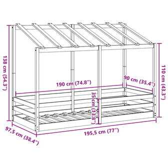 Kinderbed met bedhuis 90x190 cm massief grenenhout 9