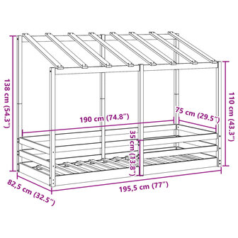 Kinderbed met bedhuis 75x190 cm massief grenenhout 9