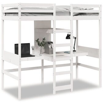 Hoogslaper met bureau en schappen grenenhout wit 90x200cm 1