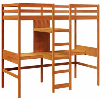 Hoogslaper met bureau en schappen grenenhout wasbruin 90x200cm 2