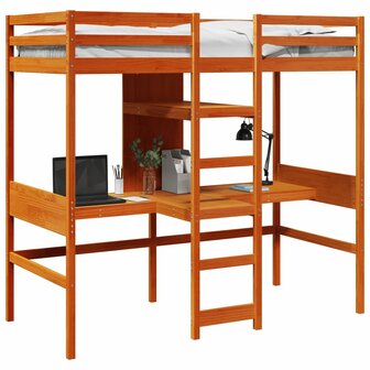 Hoogslaper met bureau en schappen grenenhout wasbruin 90x200cm 4