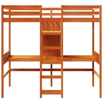 Hoogslaper met bureau en schappen grenenhout wasbruin 90x200cm 5