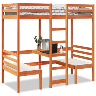 Hoogslaper met bureau en stoelen grenenhout wasbruin 90x200cm 1