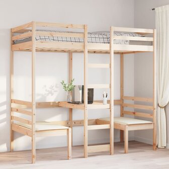 Hoogslaper met bureau en stoelen massief grenenhout 80x200cm 3
