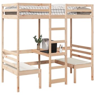 Hoogslaper met bureau en stoelen massief grenenhout 80x200cm 4