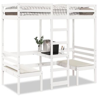 Hoogslaper met bureau en stoelen grenenhout wit 90x200cm 1