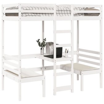 Hoogslaper met bureau en stoelen grenenhout wit 90x200cm 4