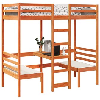 Hoogslaper met bureau en stoelen grenenhout wasbruin 90x190 cm 4