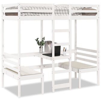 Hoogslaper met bureau en stoelen grenenhout wit 75x190 cm 1