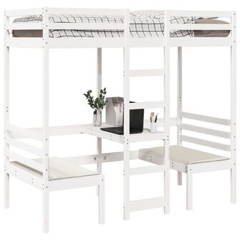 Hoogslaper met bureau en stoelen grenenhout wit 75x190 cm 4