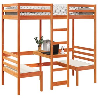 Hoogslaper met bureau en stoelen grenenhout wasbruin 75x190 cm 4