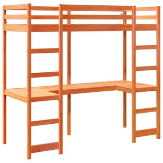 Hoogslaper met bureau grenenhout wasbruin 90x200 cm 3
