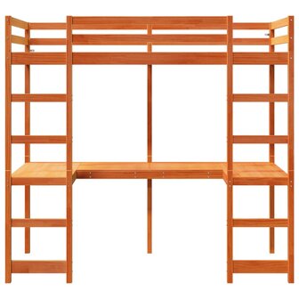 Hoogslaper met bureau grenenhout wasbruin 90x200 cm 5