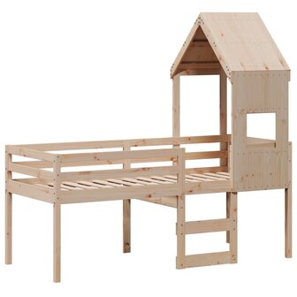 Hoogslaper met dak massief grenenhout wasbruin 75x190 cm 3