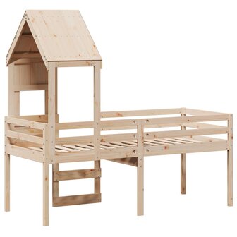 Hoogslaper met dak massief grenenhout wasbruin 75x190 cm 8