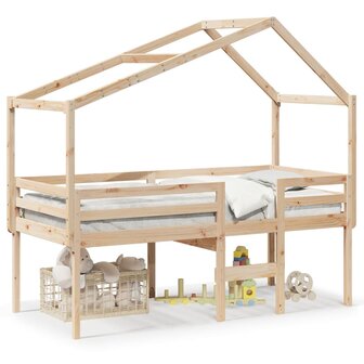 Hoogslaper met bedhuis massief grenenhout 80x200 cm 2