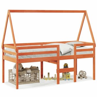 Hoogslaper met dak massief grenenhout wasbruin 90x190 cm 2
