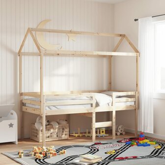 Hoogslaper met bedhuis massief grenenhout 80x200 cm 1