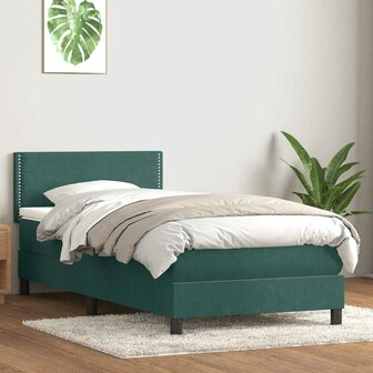 Boxspring met matras fluweel donkergroen 80x210 cm 1
