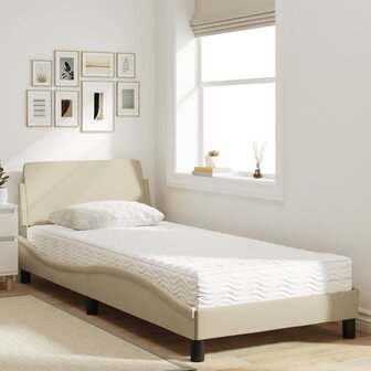 Bed met matras stof cr&egrave;mekleurig 90x190 cm 3