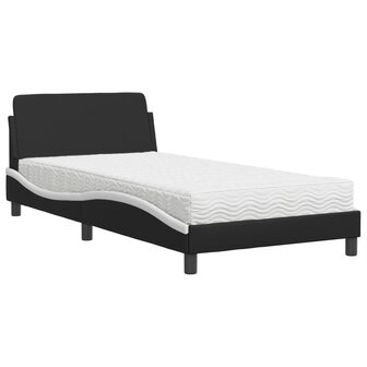 Bed met matras kunstleer zwart en wit 100x200 cm 2