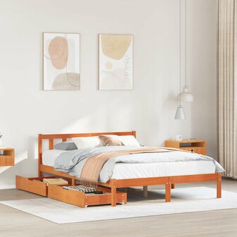 Bed met matras massief grenenhout wasbruin 140x190 cm 1