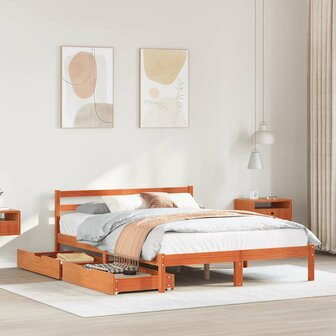 Bed met matras massief grenenhout wasbruin 140x190 cm 1