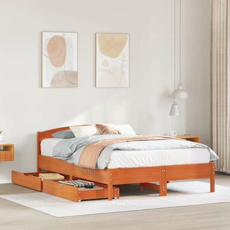 Bed met matras massief grenenhout wasbruin 140x190 cm 1