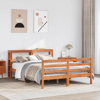Bed met matras massief grenenhout wasbruin 140x190 cm 1