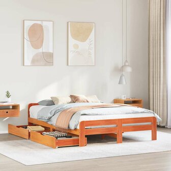 Bed met matras massief grenenhout wasbruin 140x190 cm 1