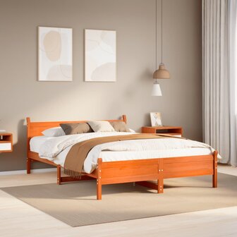 Bed met matras massief grenenhout wasbruin 140x190 cm 1