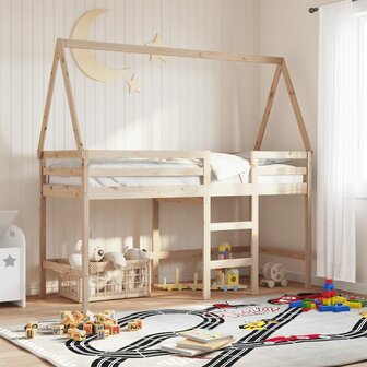 Halfhoogslaper met ladder en bedhuis grenenhout 90x200 cm 1