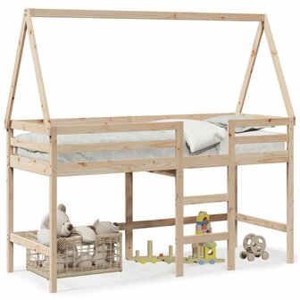 Halfhoogslaper met ladder en bedhuis grenenhout 90x200 cm 2